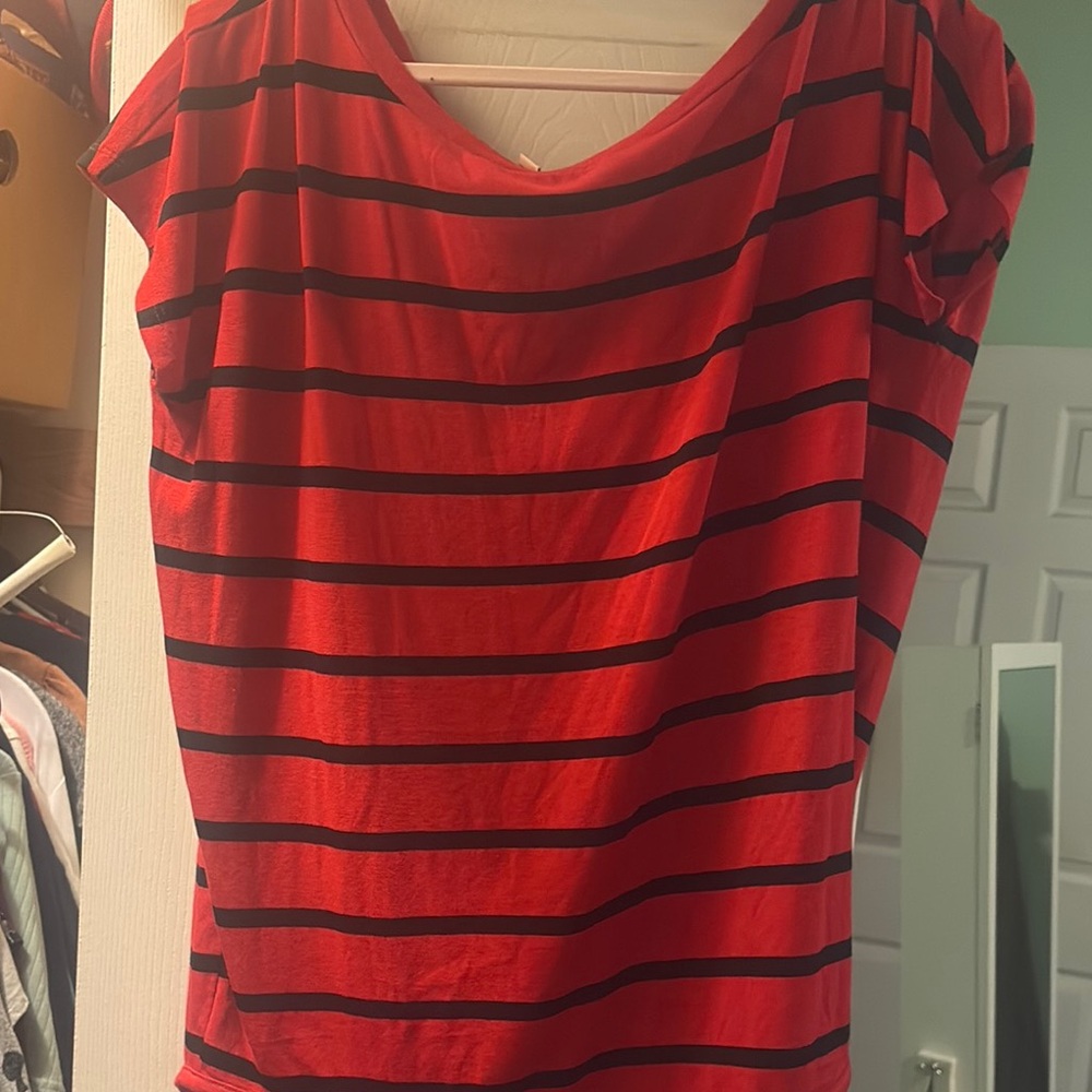 Expressions Red and Black Striped Top